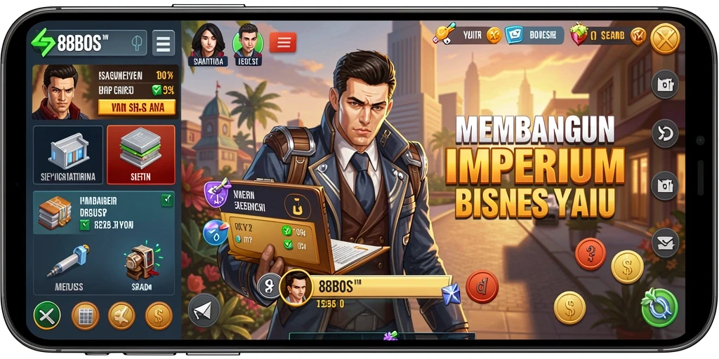 Screenshot gameplay 88BOS yang menunjukkan strategi pembangunan bisnis.