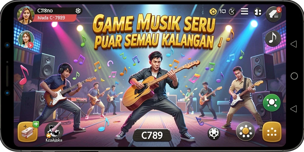 Tampilan gameplay C789 yang mendebarkan dengan lagu-lagu favorit.