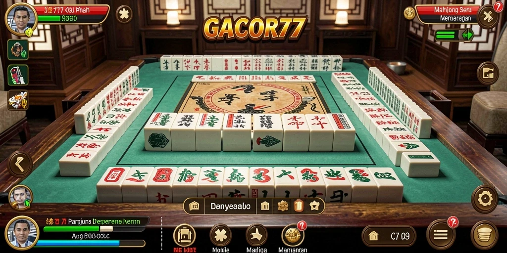 Tampilan gameplay menarik dari GACOR77 yang mengajak pemain menyusun ubin Mahjong.