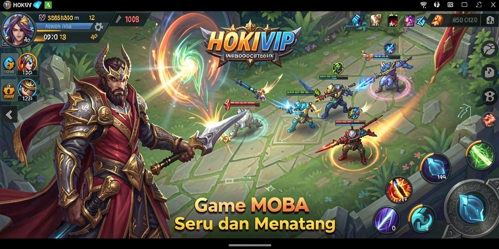 Screenshot HOKIVIP menampilkan pertarungan intens dalam permainan MOBA.