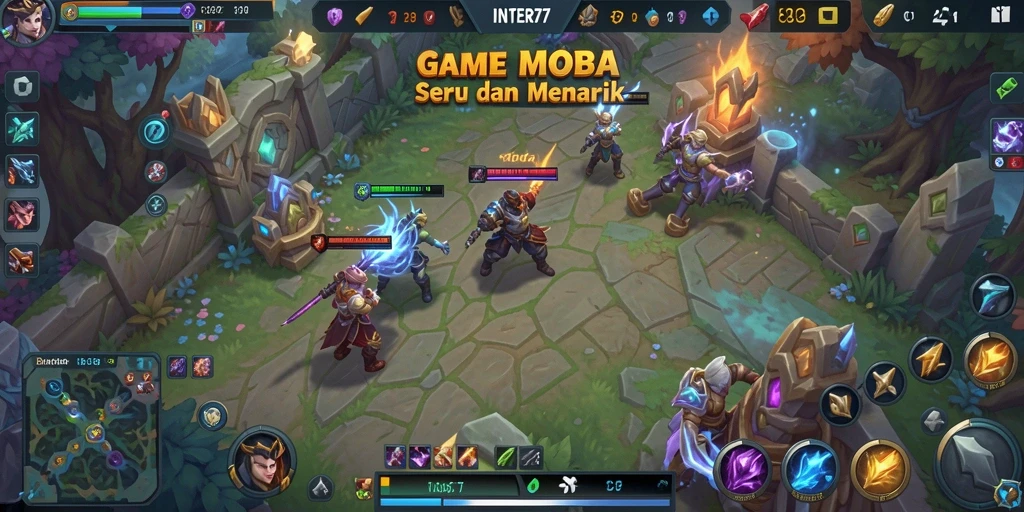 Tangkapan layar <strong>INTER77</strong> menampilkan aksi seru dalam arena MOBA.