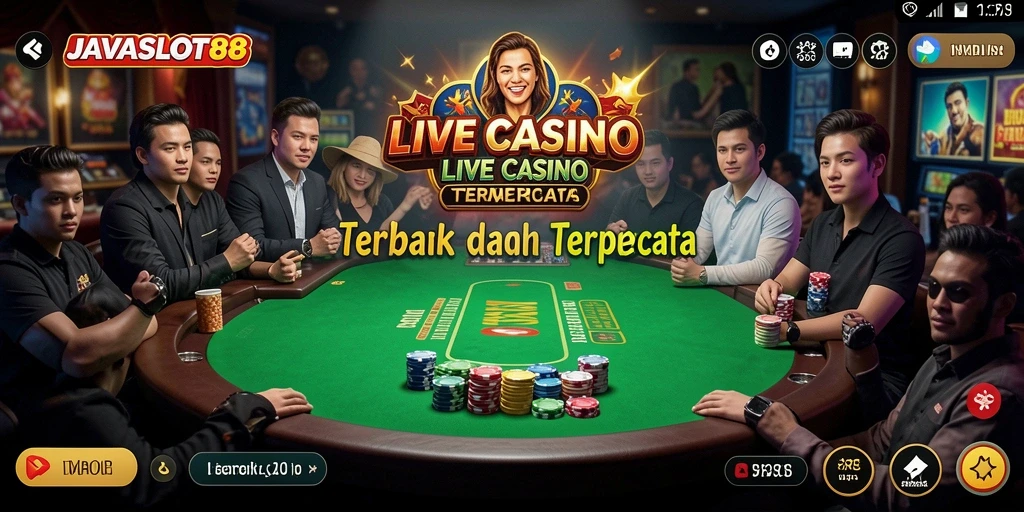 Screenshot gameplay <strong>JAVASLOT88</strong> yang menampilkan dealer dan pemain dalam suasana Live Casino.
