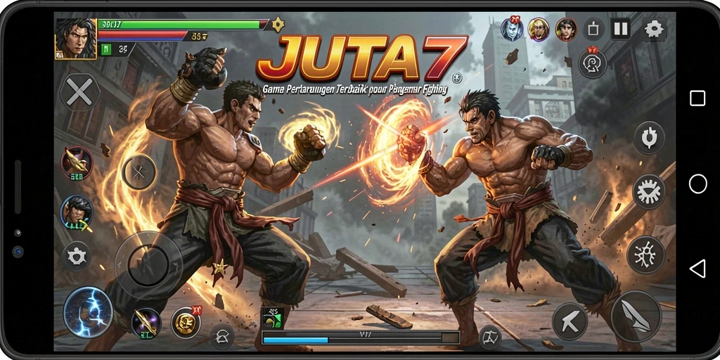 Tangkapan layar gameplay JUTA7 yang menampilkan serangan seru dan karakter menarik.