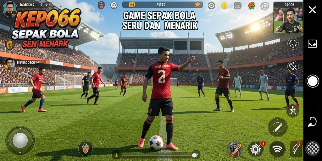 Screenshot gameplay dari KEPO66 yang menampilkan aksi sepak bola langsung.