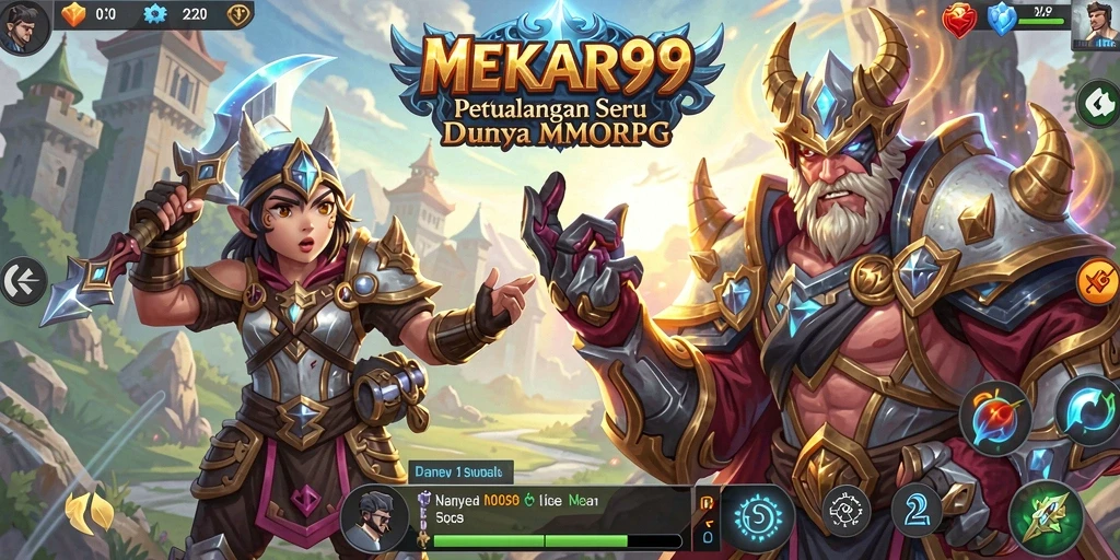 Screenshot utama MEKAR99 menampilkan pertarungan intense di dunia MMORPG.