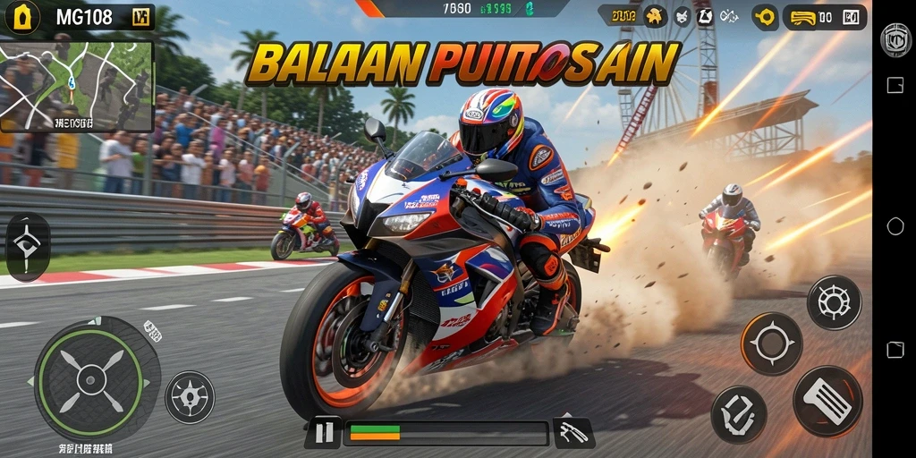 Tampilan menarik dari gameplay MG108 yang menampilkan balapan motor.