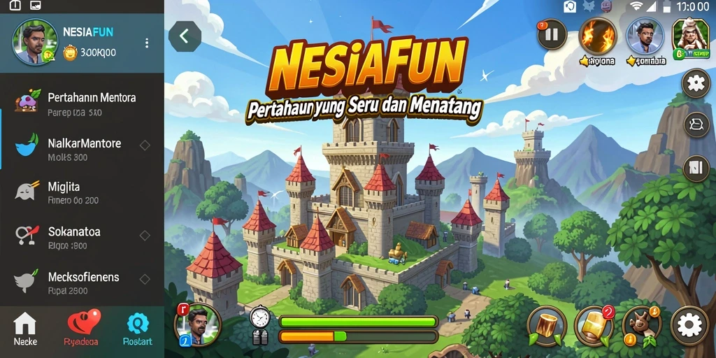 Screenshot permainan NESIAFUN menampilkan aksi pertahanan menara yang mendebarkan.