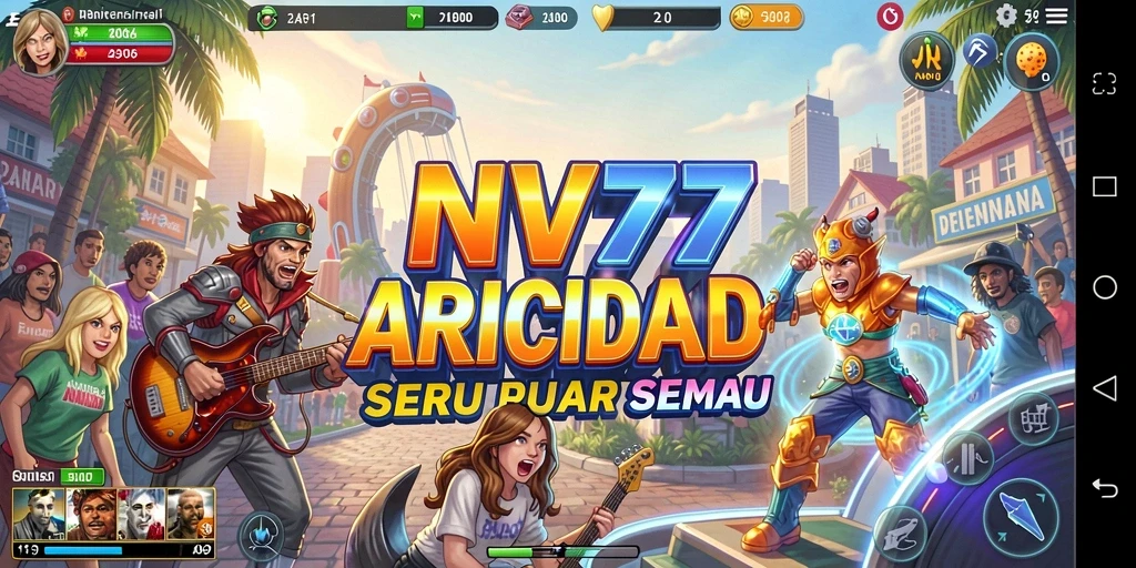 Screenshot utama NV77 menampilkan gameplay seru dan penuh warna.