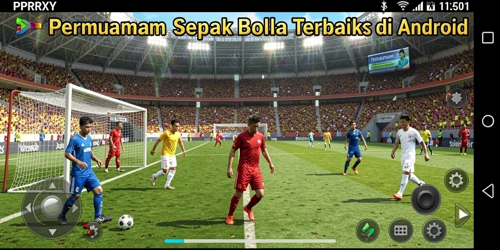 Screenshot PPRRYY menampilkan aksi seru dalam permainan sepak bola.
