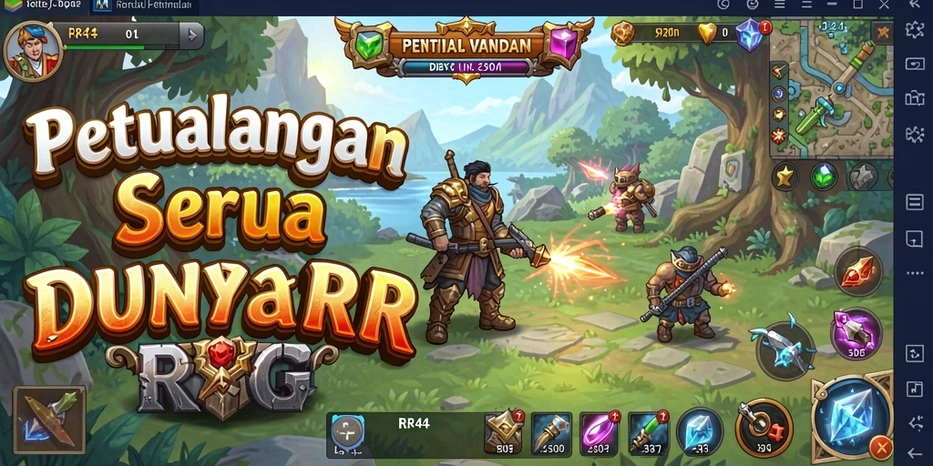 Screenshot utama gameplay RPG RR44 yang menarik dan penuh aksi.