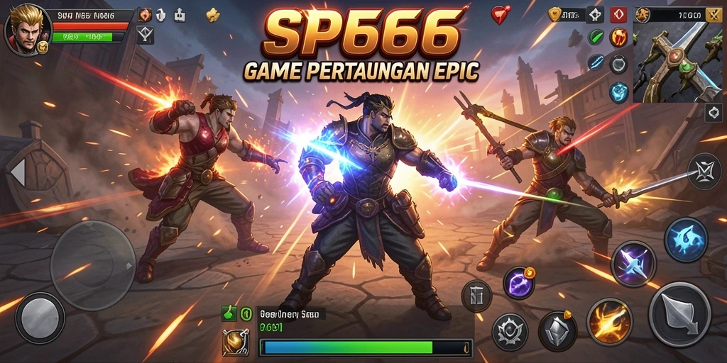 Tampilan gameplay SP666 dengan pertarungan dinamis dan karakter yang kuat.