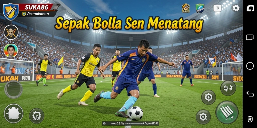 Screenshot menampilkan aksi intens dalam permainan sepak bola SUKA86.