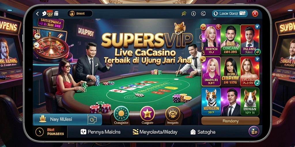 Screenshot gameplay SUPERSVIP yang menampilkan dealer profesional dan pemain aktif.