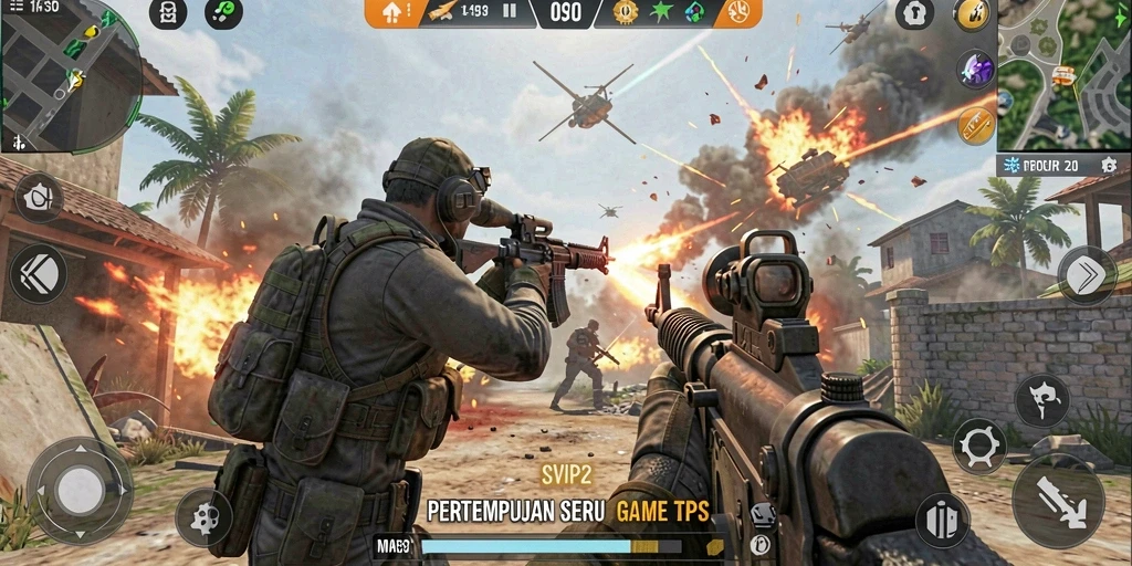 Screenshot gameplay SVIP2 yang menunjukkan aksi tembak-menembak seru.
