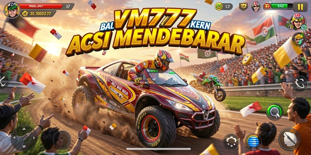Screenshot gameplay VM777 menunjukkan aksi balapan yang seru dan mendebarkan.