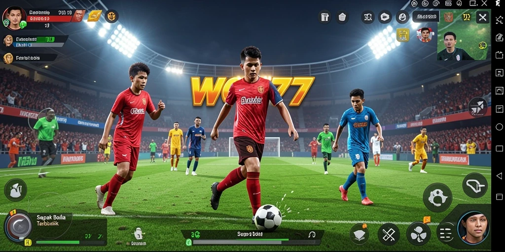 Tampilan gameplay WOW77 yang menampilkan aksi sepak bola seru dan penuh strategi.