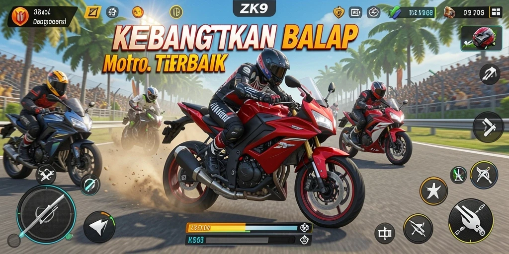 Gameplay balap motor yang seru dan menantang di ZK9.